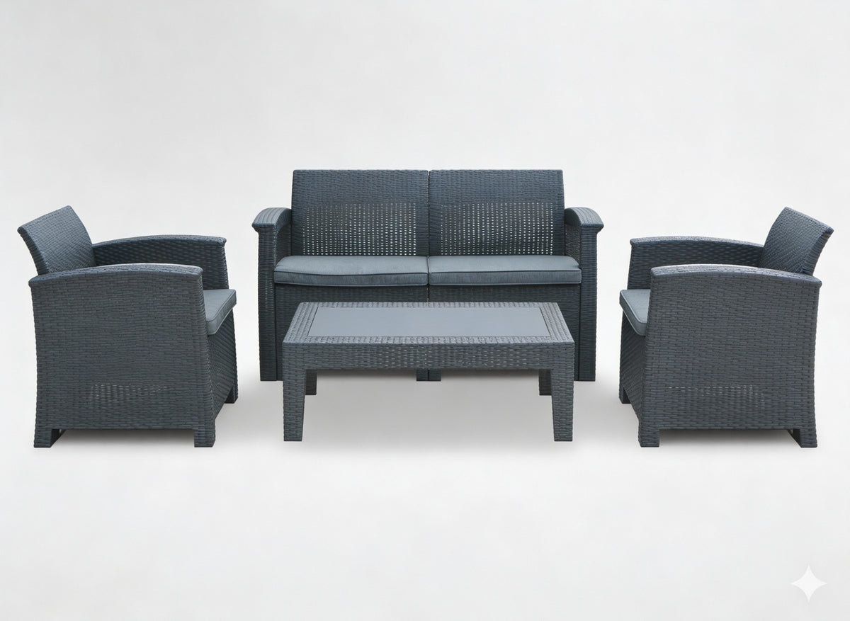 ENSEMBLE DE SALON DE JARDIN (2 FAUTEUILS, TABLE BASSE, CANAPÉ)